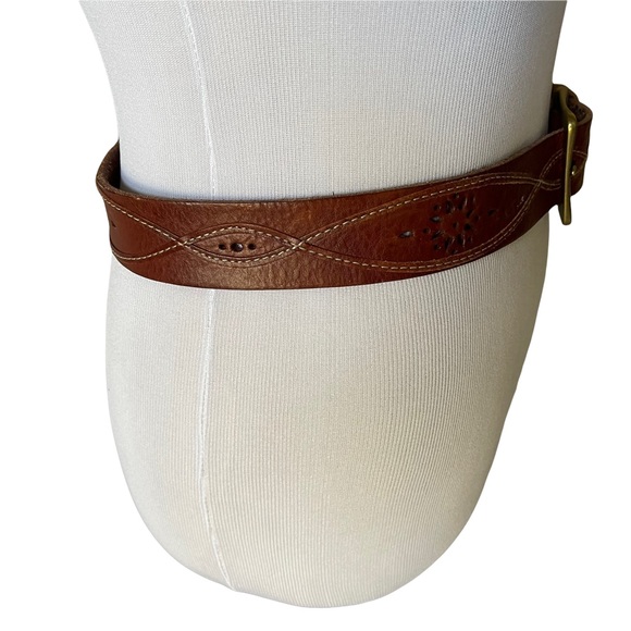 Vintage western style embroidered leather belt in chestnut brown one Size - Picture 3 of 15